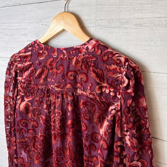 Chicos Blouse Womens Size 1 / US 8 Floral Velvet Burnout Button Down Blouson - Picture 13 of 16